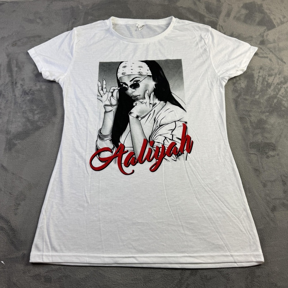 Aaliyah‎ Shirt Womens 3XL White Graphic Portrait Tee R&B Hip Hop Singer T-Shirt